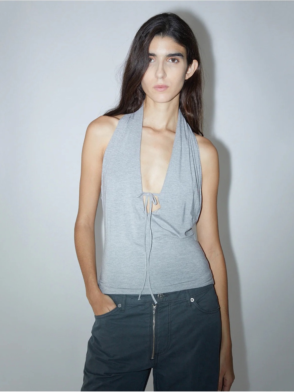 Paloma Wool Similar Light Gray Halter Tie-Front Tank